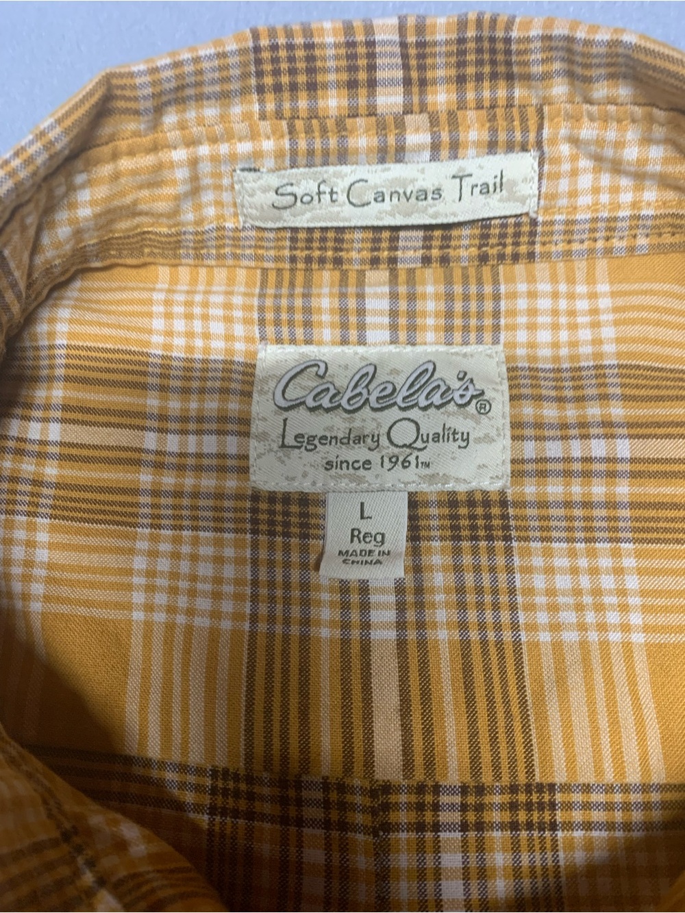 Cabela's Men's gold plaid shirt- Soft Canvas Trail